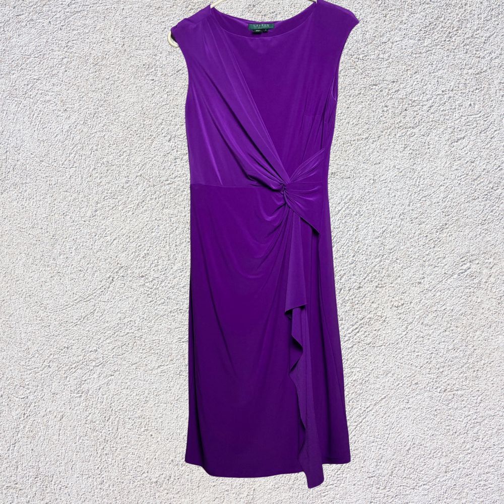 Lauren Ralph Lauren‎ Purple Front Twist Jersey Dress Size 6 Day/Evening Timeless